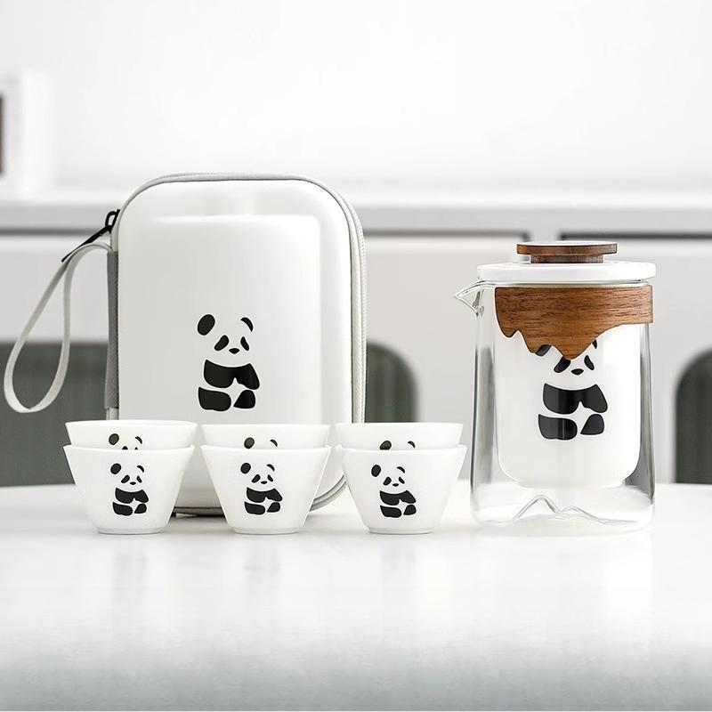 Travel Tea Set New Portable Panda Quick Cup One Person Drinking Outdoor Single Camping Out Carrying Bag