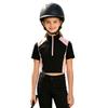 Kids Girls Color-block Equestrian Shirt Zip-up Stand Collar Short Sleeve Athletic Tops for Horse Riding Running Golf Tennis Practice