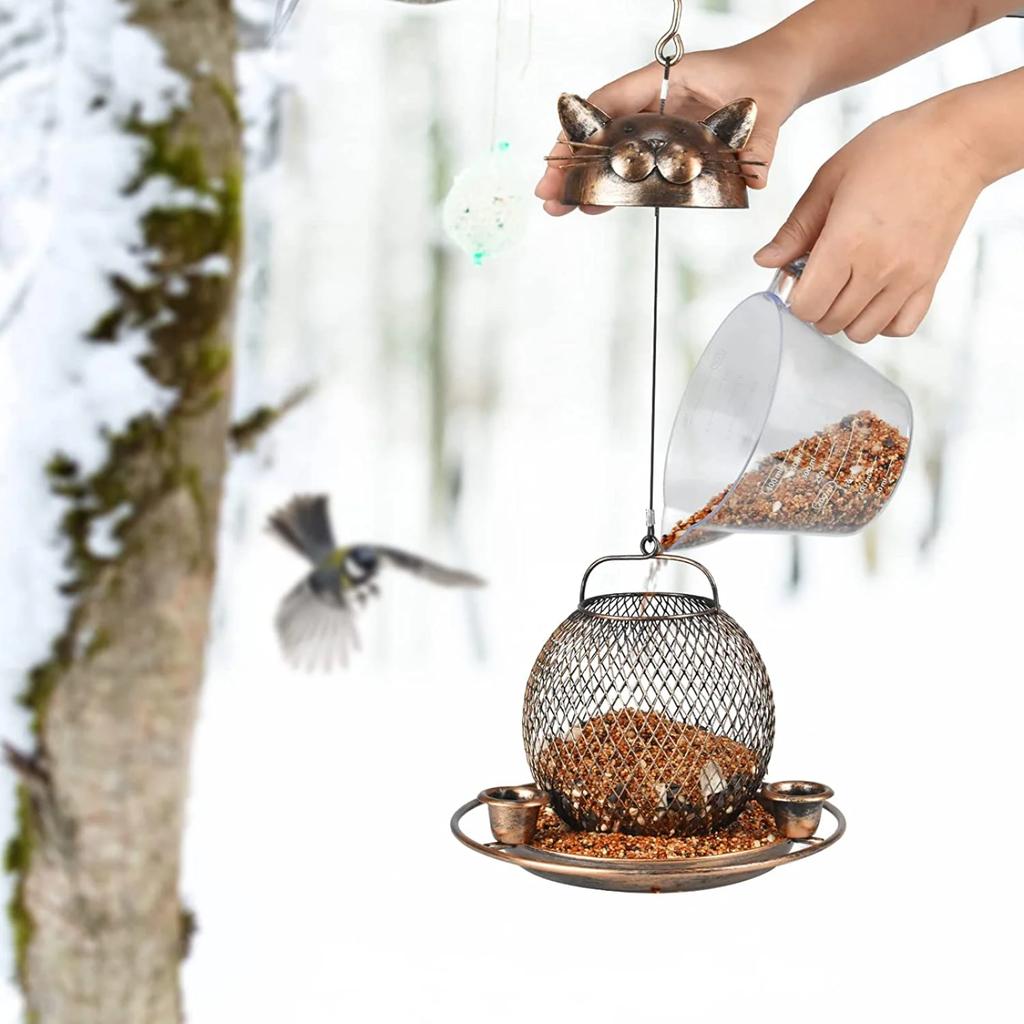 Bird Feeder Outdoors Iron Cat Shape Food Holder Cute Gift Garden Yard Decoration