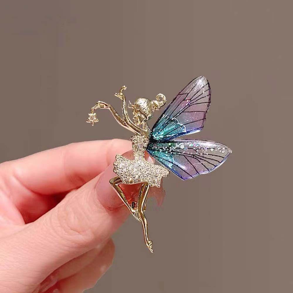 style Female Jewelry Dancing Girl Lapel Pins Women Crystal Brooches Angel wings Brooch Coat corsage