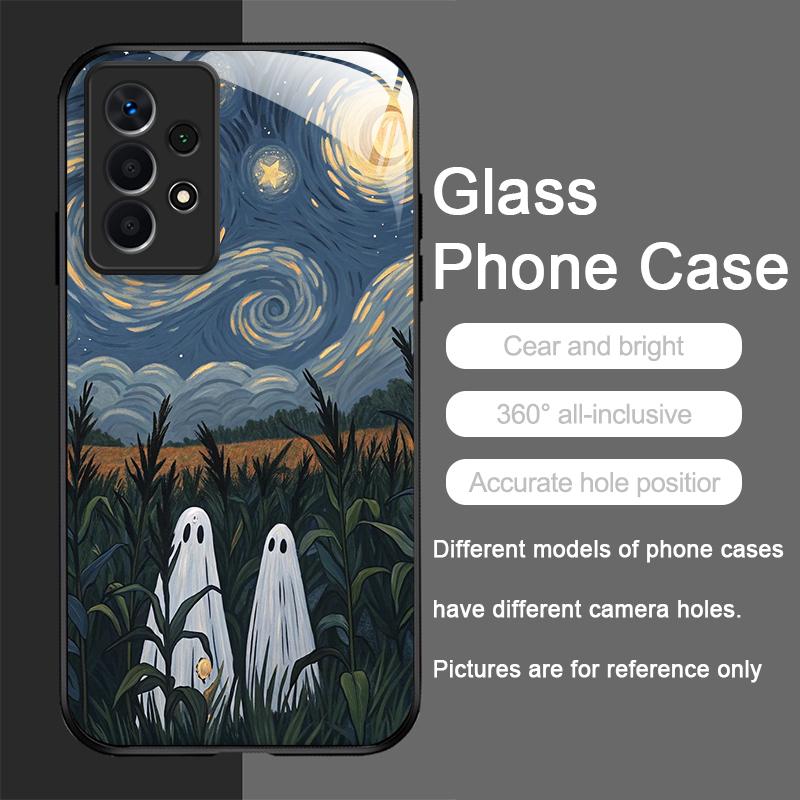 Custodia per Telefono in Vetro Temperato con Fantasia Astratta Fantasma Divertente per Samsung Galaxy A06 A55 A54 A53 A52 A36 A14 A15 A31 Copertura Posteriore Y2K