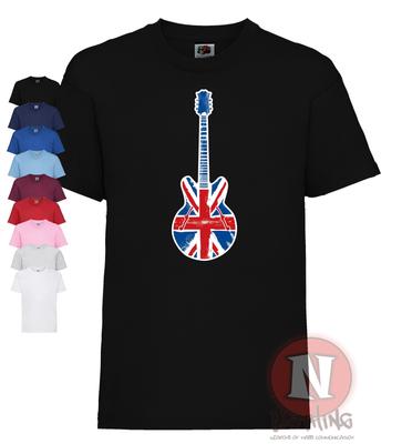 Union Jack Gitarre Kinder T-Shirt. Für kleine und große Rockfans. 100% Baumwolle, tolle Geschenkidee