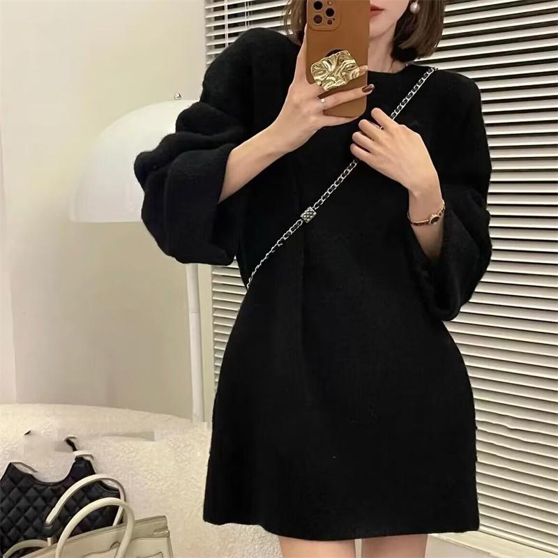 Podzimní a zimní svetr plus size dámský ležérní styl měkký voskový svrchní oděv jednobarevný volný středně dlouhý svetr