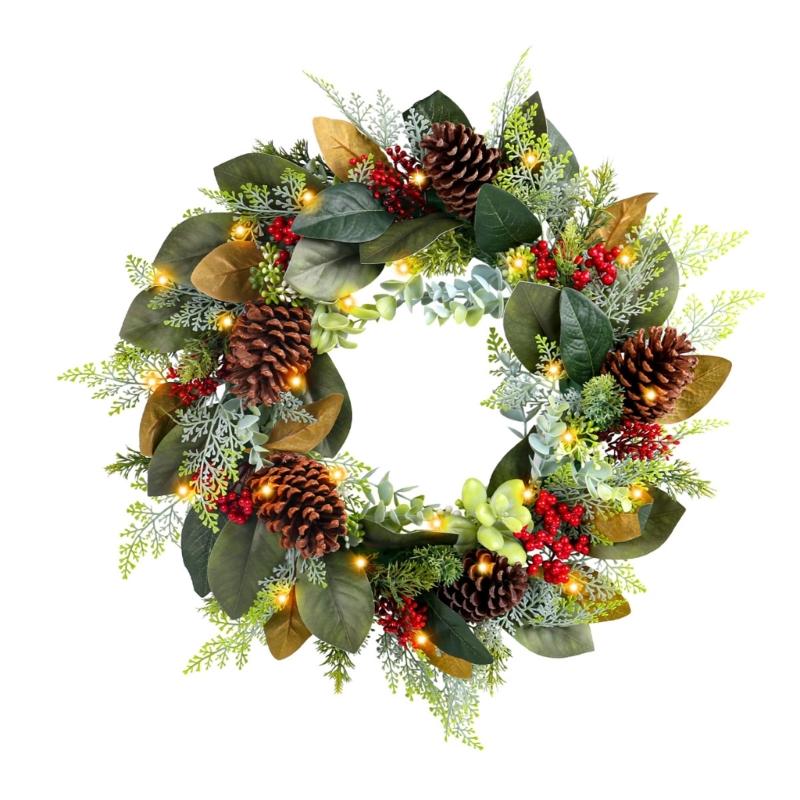 LED Light up Christmas Wreath with Pinecone , Front Door Wreath Holiday Wreath for Front Door Christmas Decorations 1