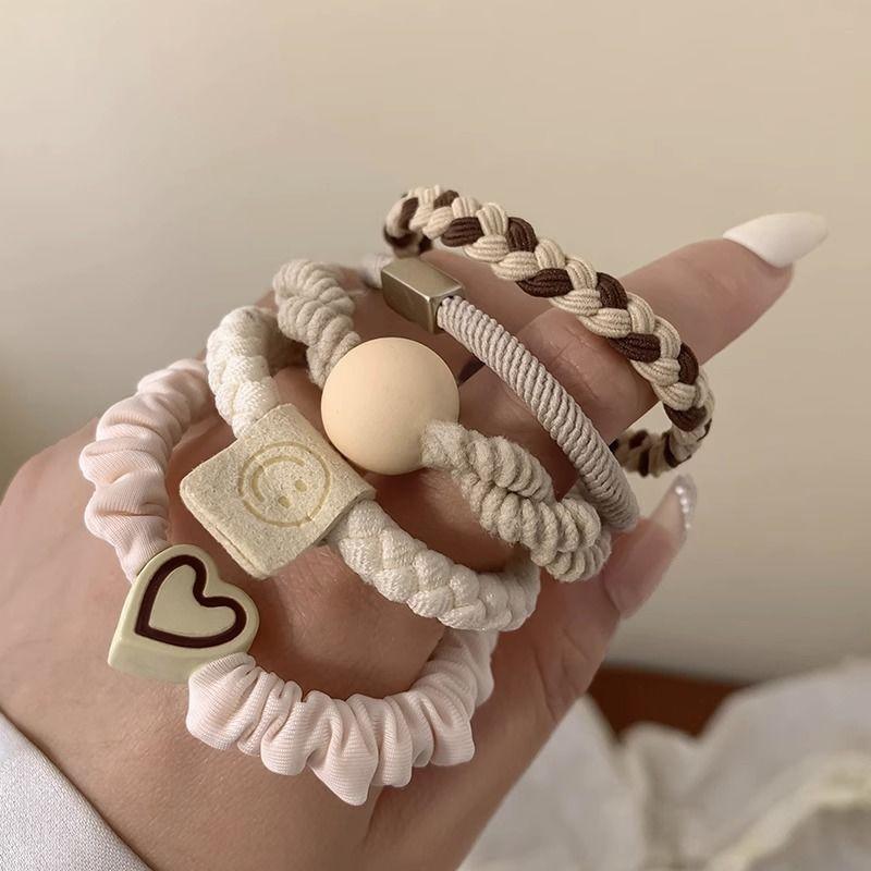 

5/10pcs Headband Leather Band Female High Ponytail Holster Hair Accessories Simple High Elasticity Durable Rubber Band Hair Circle 5pcs бежевый