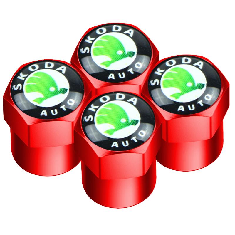 BASS7 Car Tire Valve Caps with Car Badge Keyring Keychain Accessories for Skoda Octavia A5 A4 Mk1 Fabia Superb Rapid