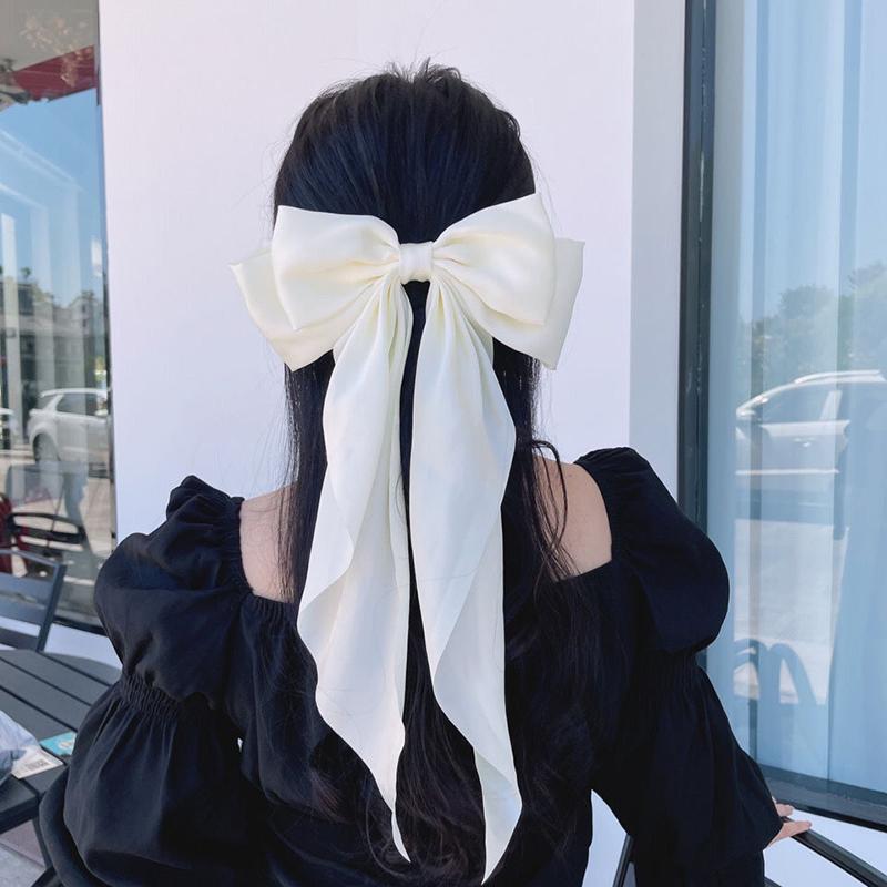 Fashion Satin Bow Hair Clips Solid Color Ribbon Bowknot Hairpins For Women Girls Large Size Barrettes Elegant Hair Accessories