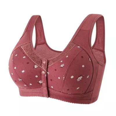 Biancheria intima di grandi dimensioni primaverile ed estiva per persone di mezza età e anziane, reggiseno puro senza ferretto, reggiseno con gilet stampato con bordo in pizzo sul davanti