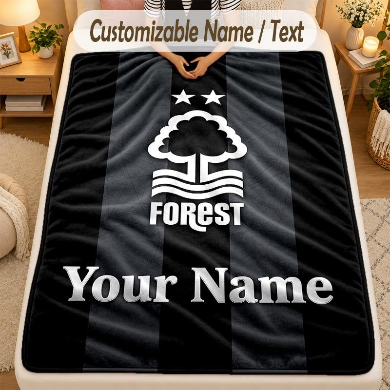 Flannel BlanketNottingham Forest FC Custom Name Text Personalized Soft Warm Throw Blanket Home Decor Gift