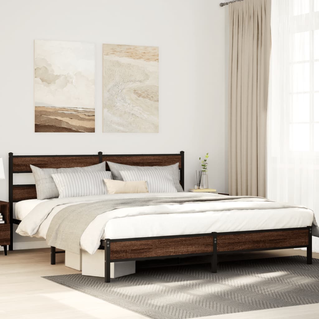 Metal Bed Frame Without Mattress Brown Oak Effect 200x200 Cm