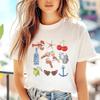 Damen Kurzarm Bedrucktes Modisches Strandurlaub Bedrucktes Muster Oberteil Lässiges T-Shirt Bedrucktes Damen Reise T-Shirt