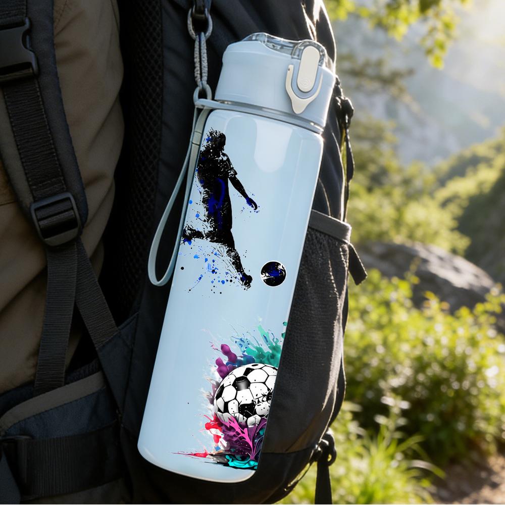 1PC Dual Soccer Player Splash Silhouette 750ml Color Plastic Water Bottle Leakproof Flip Straw Lid For Sports Office Home Use