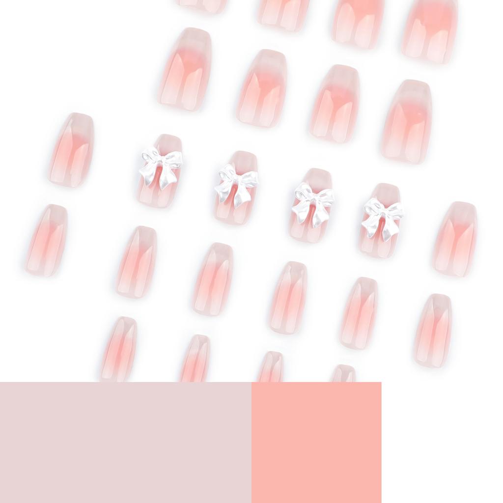24 Pieces Sweet Blush French Cat's Eye Manicure Fake Nails Three-dimensional Point Drill Bow Wearing Nail Ballet Nail Piece