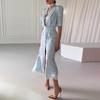 2026 Womens V-Neck Floral Print Lace Trim A-Line Midi Dress Slim Fit High-Waisted Elegant Office Casual