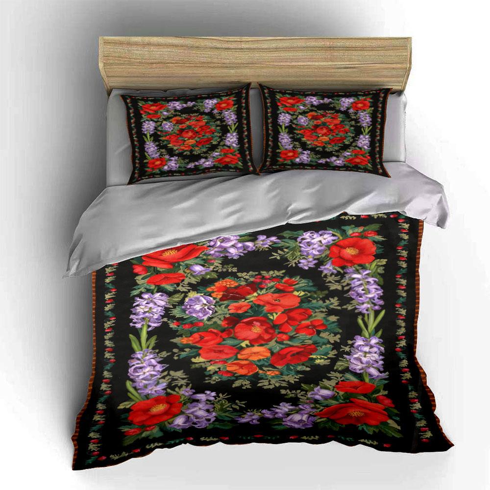 Red and purple flowers. Bedding sets Duvet cover sets Duvet covers Pillowcases(1 * Duvet Cover 2 * Pillowcases, without duvet insert)