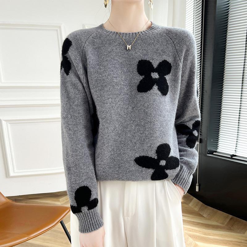 

Женский кардиган в стиле ретро с длинными рукавами: Осенне-зимний свитер с круглым вырезом свободной вязки M серый