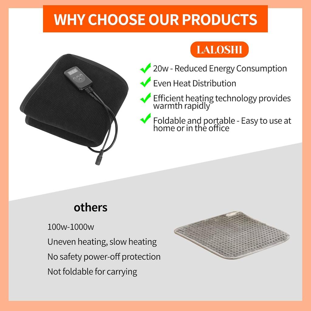 Heated Seat Cushion with 7 Heat Settings & 12-Hour Timer Shut-Off Function Office Chair Pad, Auto Shut-Off Protection, Soft Plush Cover, Non-Slip