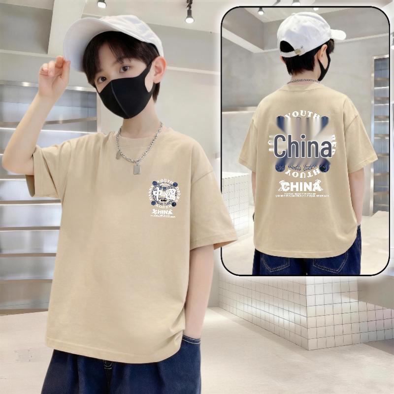 Boys' Trendy Loose Fit Letter Print Cotton T-shirt - Summer 2026