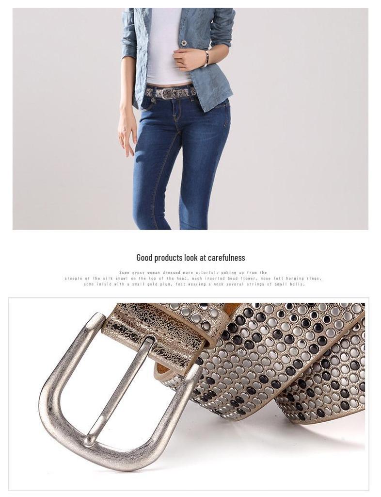 Women's Fashionable Rhinestone Black Leather Belt for Jeans and Formal Wear - Korean Style Trendy