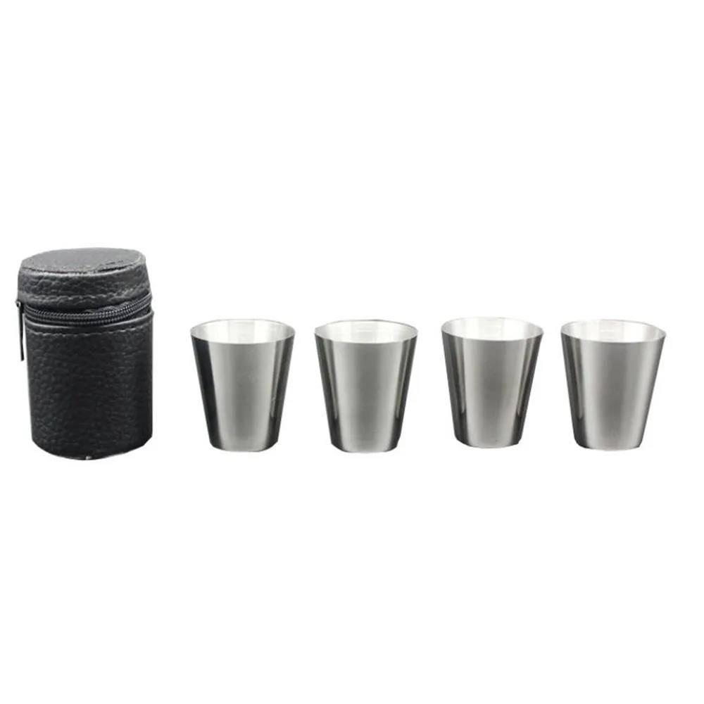Mini Stainless Steel Shot Glass Cup Wine Drinking Glasses With Leather Cover Bag For Home Kitchen Bar