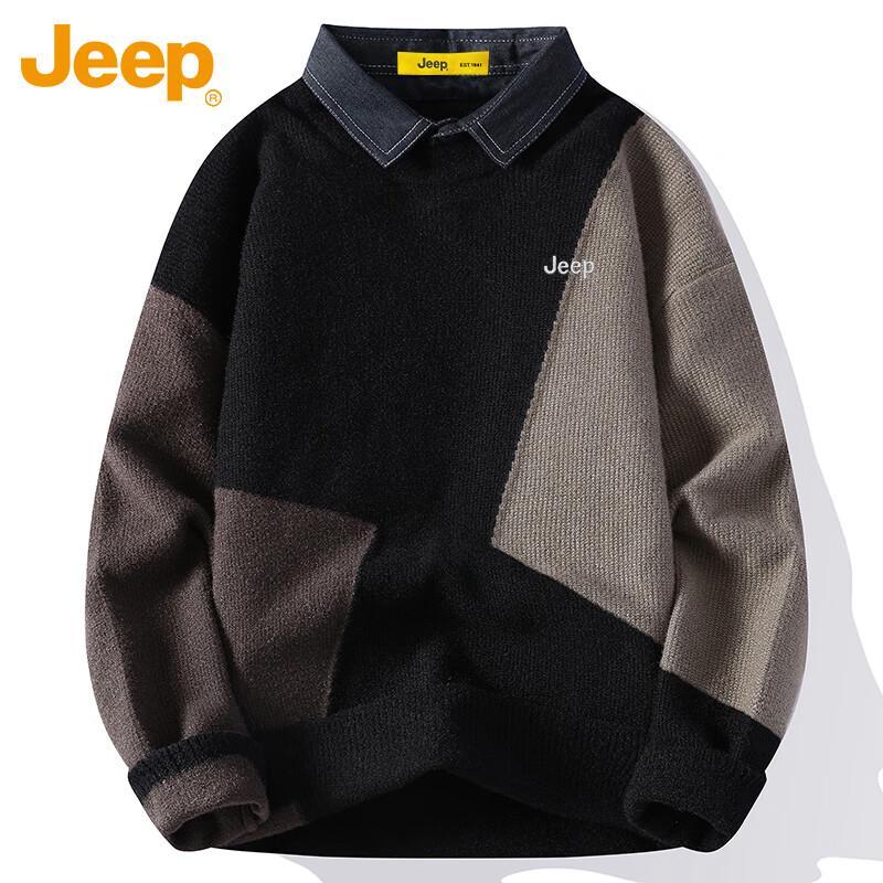 

JEEP Men s Faux Two-Piece Knit Sweater with Shirt Collar 3XL