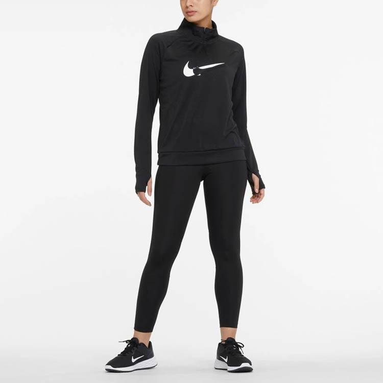 Nike Dri-Fit Double Swoosh Half-Zip Quick-Dry Reflective Long-Sleeve Sports Top Women Tops Black DD6842-010