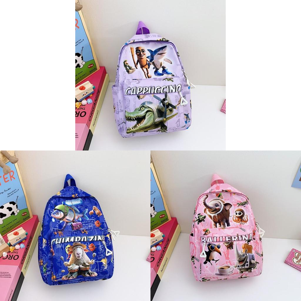Kids Backpack With Cartoon Italian Brainrot Al Pattern And Ergonomic Shoulder Straps For Preschool And Kindergarten