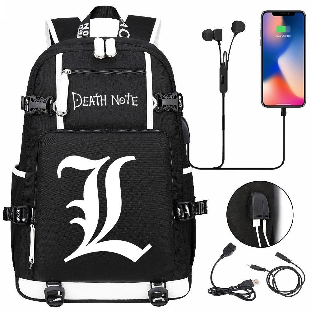 Anime Cloud Print USB Backpack for Teens Students Casual Large Capacity Travel Daypack