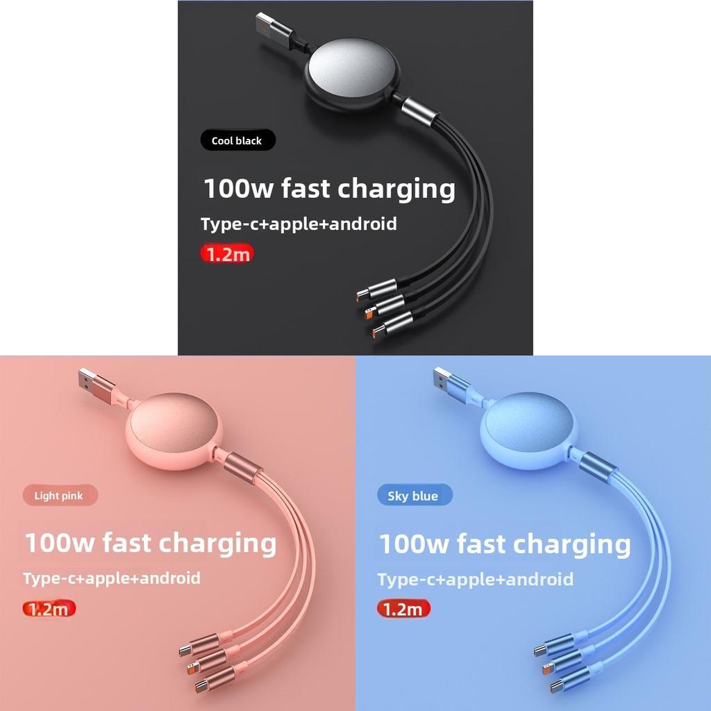Universal 100w 3in1 Tpe Fast Charging Data Cable For Car And Phone Use