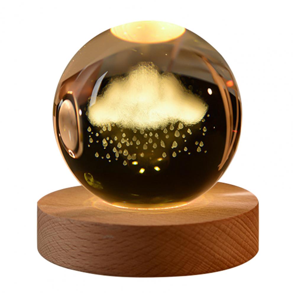 Night Light Room Decor Faux Ball Decoration 3d Engraved Solar System Ball Night Light with Wooden Base Led Lamp for Space