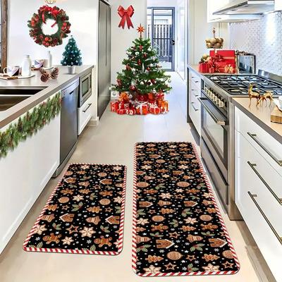 1/2 Piece Candy Gingerbread Carpet - Non-Slip Kitchen Mat - Entrance Hall Door Mat - Christmas Home Decoration