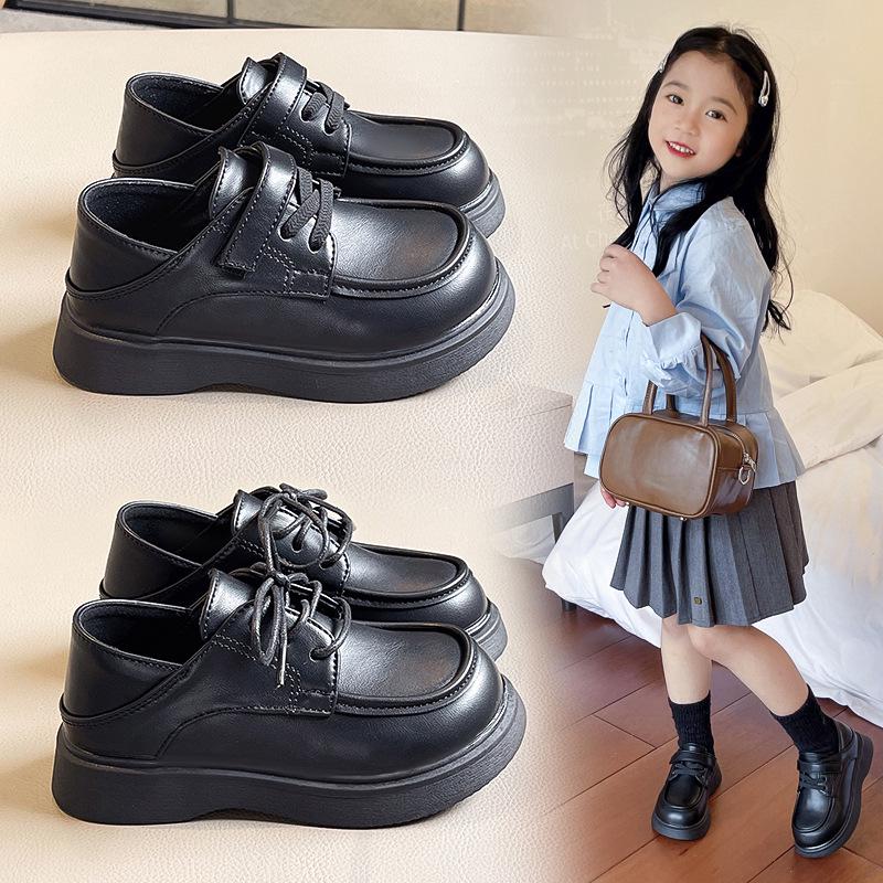 Children's Black British Style Leather Shoes - Suitable for Boys and Girls In Primary School, Perfect for Spring, Autumn, and All Seasons.