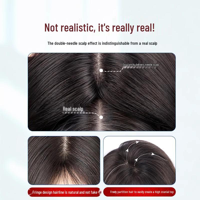 Seamless Women's Frontal Wig - Enhance Volume, Cover White Hair, Natural Hairline, Hand-Tied Real Hair.