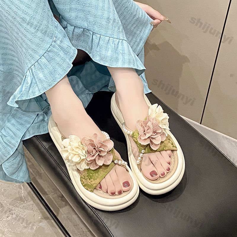 Fashion Women's Platform Sandals 2025 Summer Fashion Flower Skirt Outdoor Slippers Height Increase Lightweight Comfortable Flat Shoes