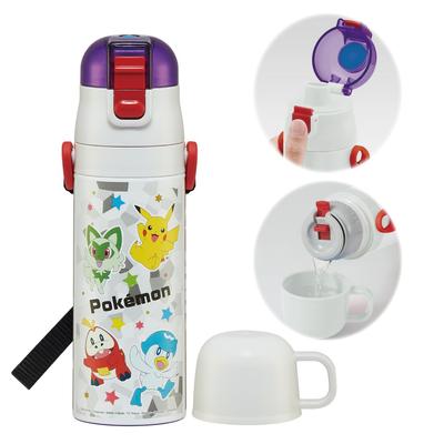 Skater Stainless Steel Water 470ml or 430ml Pokemon and Design for Cute Sports Kids' Bottle, 2-Way, (Direct Drink) (Cup Drink), Design, 23N,