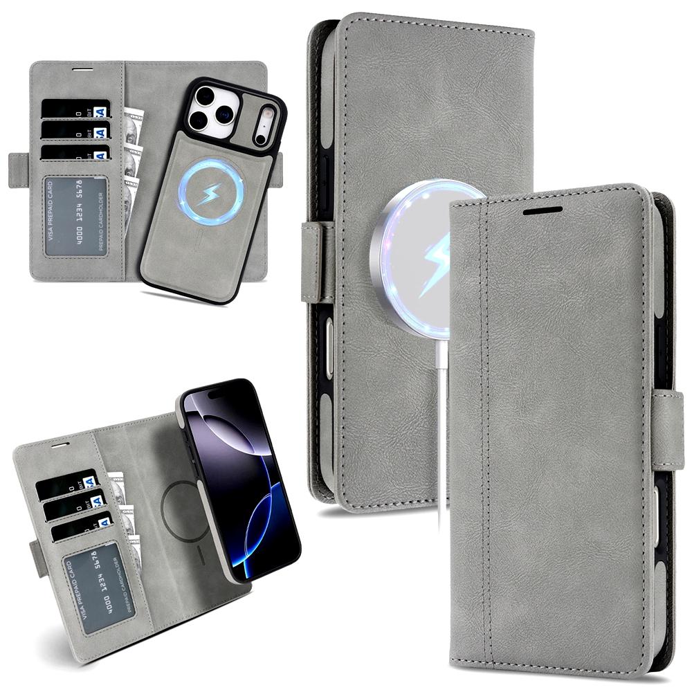 2 In 1 Magsafe Wallet Case for IPhone 17 Promax Air 16 Pro Max 15 Plus 14 13 12 Iphone17 Cards Slot Leather Flip Phone Cover