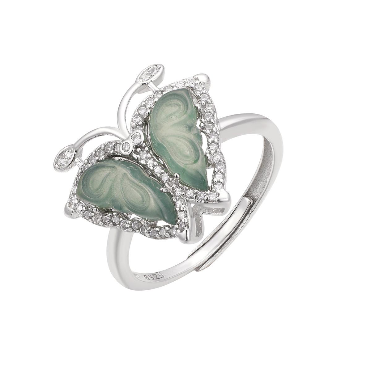 

Кольцо-бабочка из серебра S925 пробы, женское, ретро, изысканный натуральный жадеит, опасный материал, небесно-голубая вода, высококачественные ювелирные изделия, мода adjustable opening белого золота