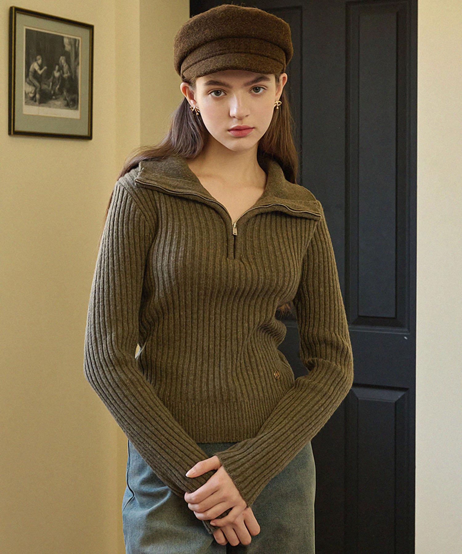 Micene Deft Wool Cashmere Half Zip Knit Ivory/1[44~66]