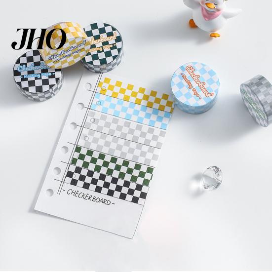 Farbiges Klebeband 1 Rolle Washi Klebend Haftend Klarer Druck Abziehbar Papier Lichtbeständig Scrapbooking Schachbrettmuster für Kinder Dekorativ