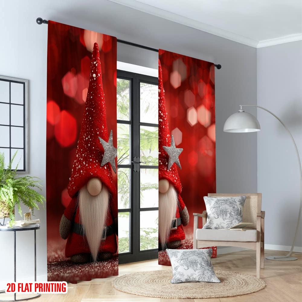 2pcs 2D flat printing Christmas Scene Curtains Christmas Gnomes Festive Digital Printed Polyester Drapes Birthday Party Perfect
