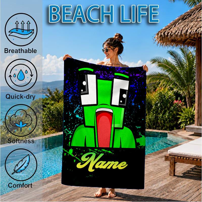 Custom Name Space Alien Un-speakable Beach Towel Microfiber Beach Towel, Lightweight and Quick-Dry, for Summer Travel, Swimming Pool Gift