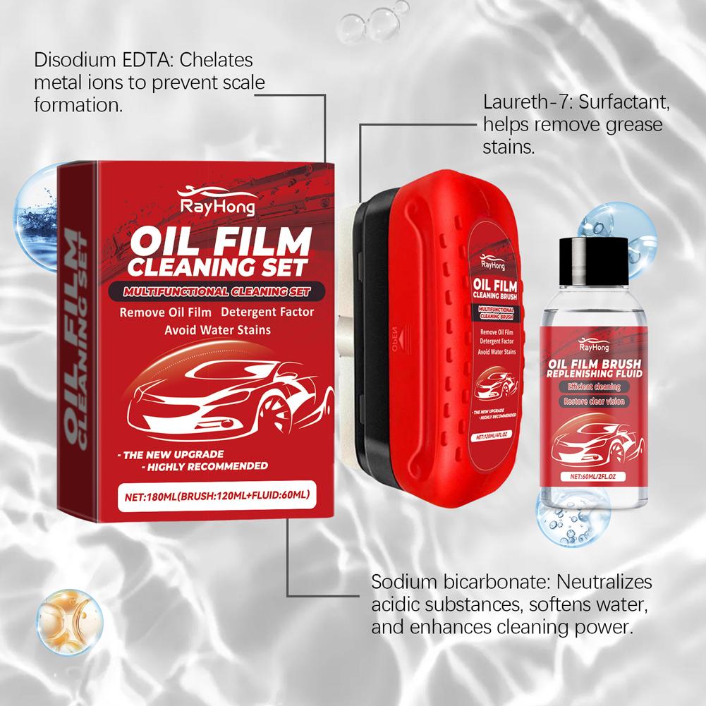 Car Glass Oil Film Remover Cleaning Brush Front Inner Car Glass Cleaner Powerful Windshield Oil Film Stain Removal Maintenance