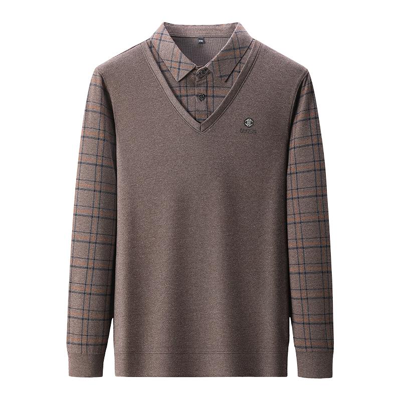 

Мужская весенняя рубашка поло с длинным рукавом, имитирующая двойку, с воротником, для повседневного и универсального делового кэжуал базового гардероба 4XL дубильная кора