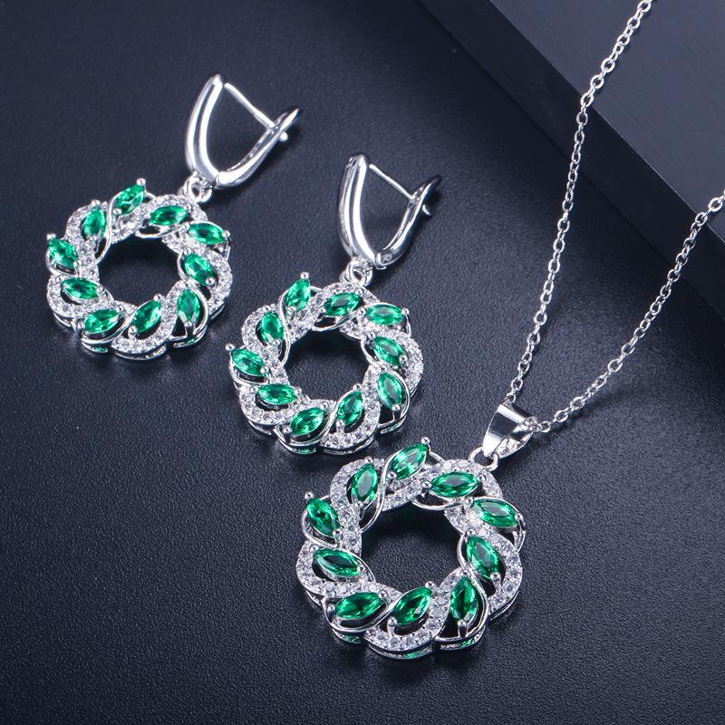 Round Zircon Chain Set, Earring Pendant Two-Piece Set, Color Retention, Multi-Color Optional