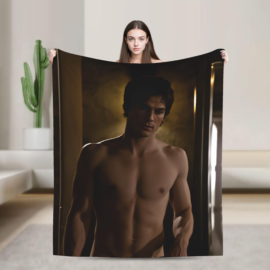 Damon Salvatore Flannel Blanket Soft Durable Bedding Throws for Couch Bed Airplane Travel Novelty Bedspread Sofa Bed Cover