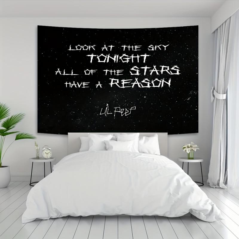 VIKAMA Music Room Tapestry with Lil Peep LOOK AT THE SKY TONIGHT Starry Emo Rap Style for Bedroom and Living Room Wall Decor