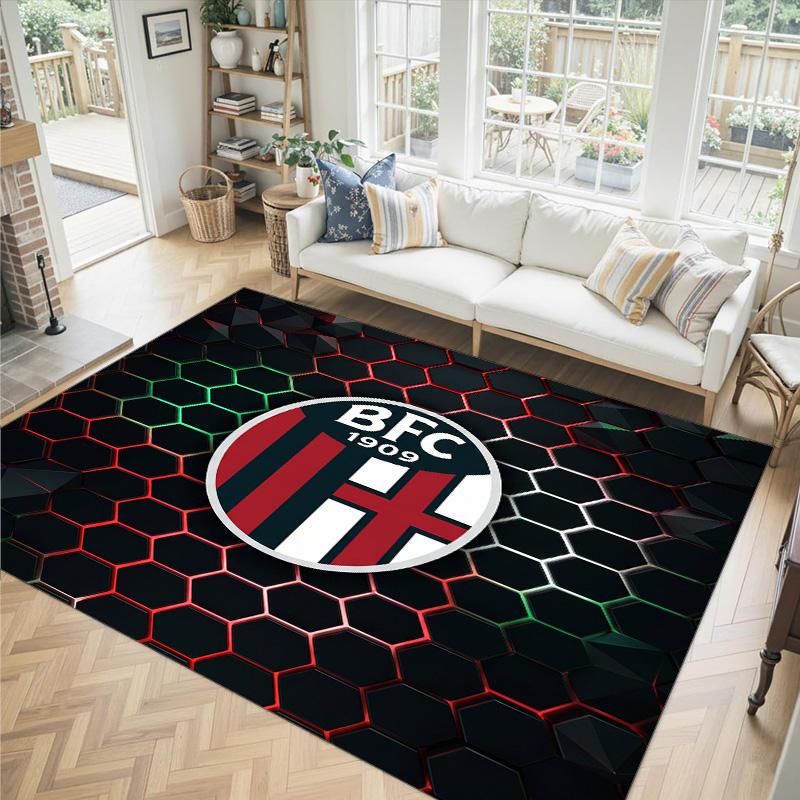 Bologna FC Design Crystal Velvet Carpet Cozy Non?Slip Printed Rug For Bedroom Living Room Entrance