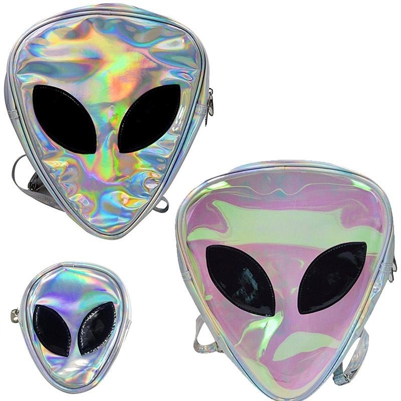 Triangle 3D Alien ET Head Face Designed Message Bag Shoulder Bag Laser Backpack