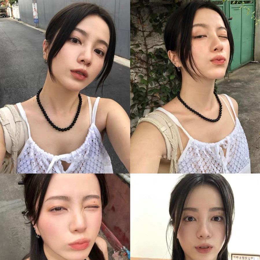 Colier retro cu mărgele negre: Lux de înaltă calitate, stil rece pentru femei