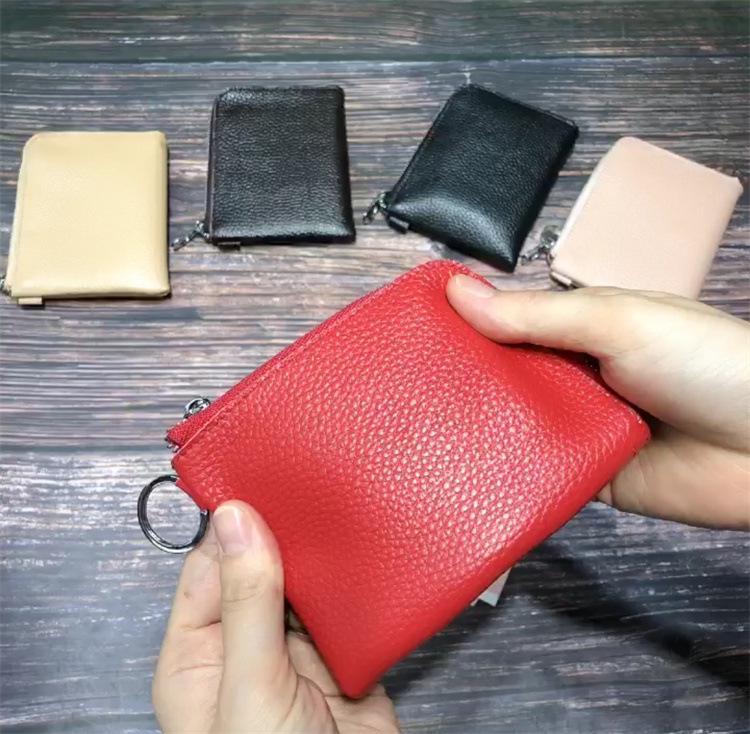 Genuine Leather Zipper Coin Purse & Card Holder with Key Ring